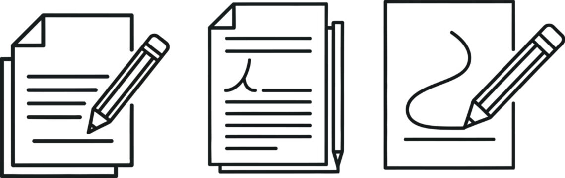 Line of documents with pencils, editing and signing line editing paperwork