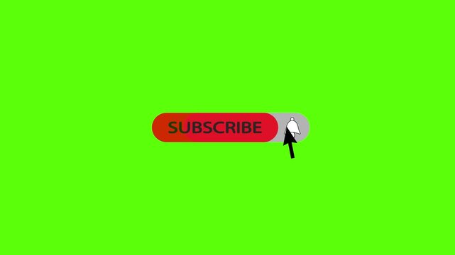 4K animated YouTube subscribe button with bell notification icon clicking on green screen for social media video