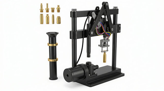 3d render of a mechanical ammunition reloading press isolated on white background