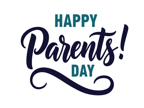 Happy Parents' Day Elegant Calligraphy Greeting on White Background