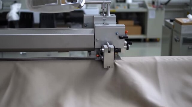 Skillful Operator Carefully Manages Fabric Tension And Details For Perfect Upholstery Trimming Results