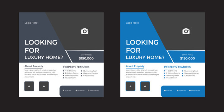Modern real state home sale or Instagram social media post design template For web banner ads social media layouts template design bundle vector Real Estate home Social Media Post Template, Editable  