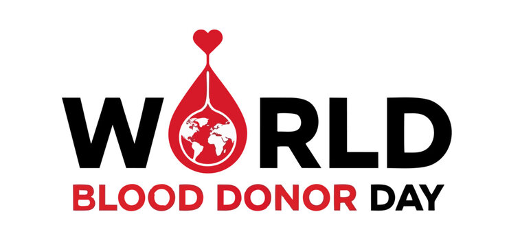 World Blood Donor Day Banner with Red Blood Drop and Globe Icon