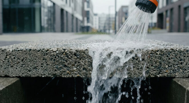 Water scarcity climate adaptation urban drain Street runoff shows water scarcity climate adaptation with urban drain and wet