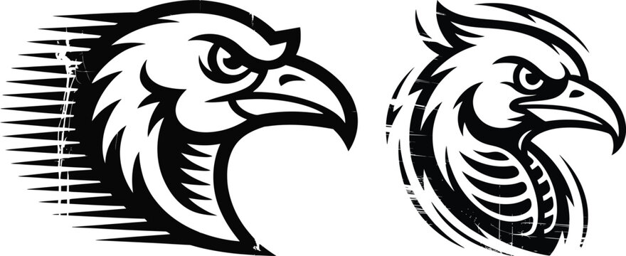 Vector illustration of two aggressive eagle heads one in motion predator aggressive illustration wildlife