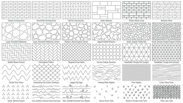 Landscape Architecture CAD Hatch Pattern Set Grass Water Stone Wall Texture Elements Collection