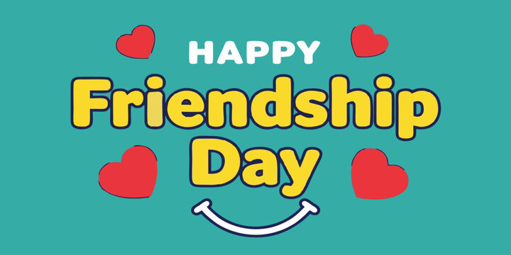 Happy Friendship Day Greeting Banner with Hearts and Smile Icon