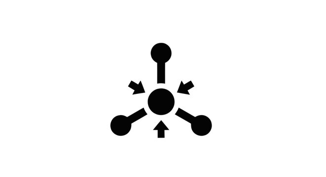 Vector illustration of centralization icon with arrows pointing to a core on a transparent background