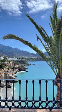 mediterranean balcony view of nerja coast and mountains in andalusia spain