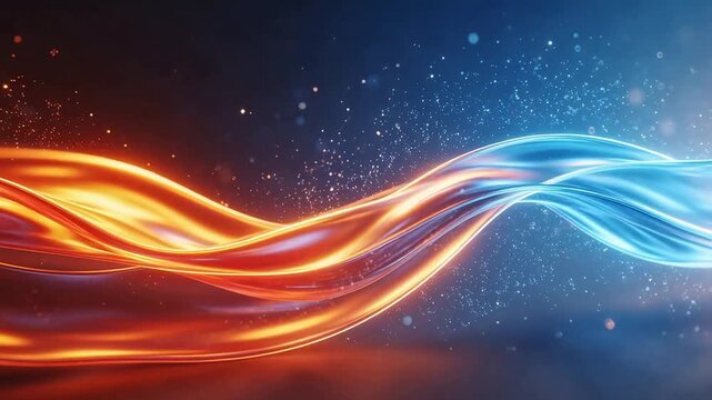 Flowing blue and orange light waves