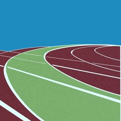 Fototapeta premium Retro Textured Running Track Illustration with Green and Maroon Lanes