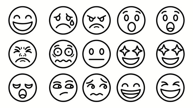 Collection of cartoon-style emoticons and emojis displaying a variety of emotions and expressions