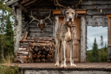 Fototapeta premium Loyal Dog in Rustic Cabin Setting