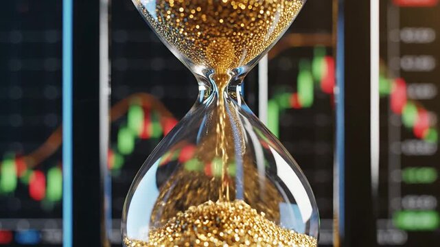 Golden Glitter Hourglass Symbolizing Valuable Time and Strategic Financial Market Investment