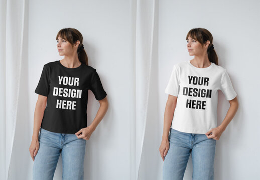 Mockup Of Woman Wearing Customized T-Shirt