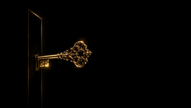 Gold Skeleton Key Unlocking a Void &mdash; Dark Luxury Access Concept