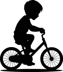 Obraz premium Silhouette of a child riding a bicycle on a white background with shadow