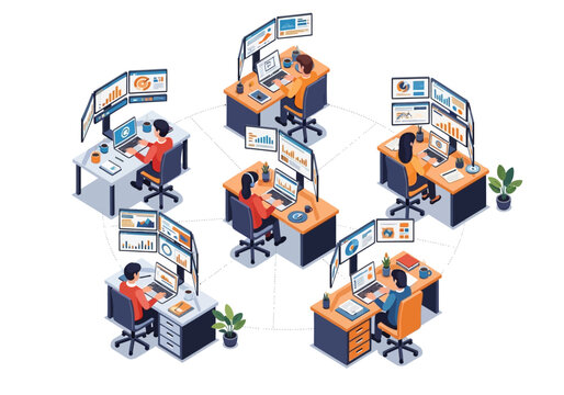 People working at computer desks.