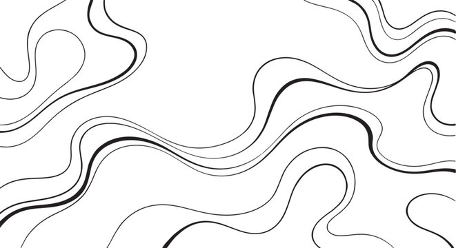 Luxury black fluid maze pattern with open breathing spaces, modern gallery inspired vector composition, minimal contour topology lines, elegant motion illusion, clean white backdrop, printable vector 