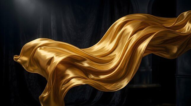 Luxury Golden Silk Fabric with Dramatic Lighting Jpeg Image.