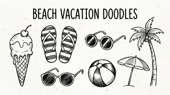 Beach Vacation Doodles and Icons.