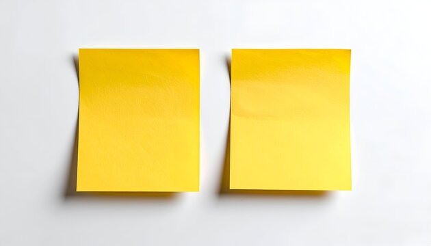 Two yellow sticky notes, evenly spaced, affixed to a white surface, flat view