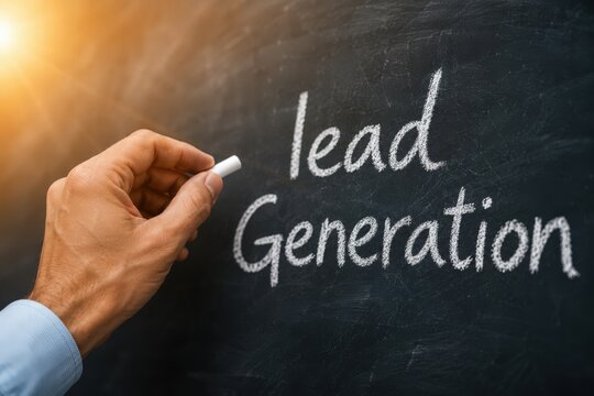 Hand writing lead generation on a blackboard with white chalk