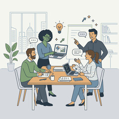 Fototapeta premium Diverse team collaborating in modern office.