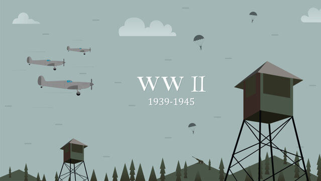 World war 2 battlefield 1939-1945, army weapons, border defence, military aircraft and parachute troops