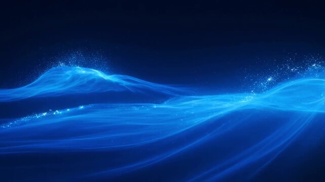 Abstract Blue Energy Waves, Flowing Light Particles, Digital Motion Background