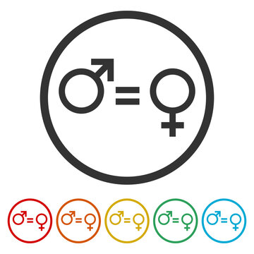 Gender equity icon. Set icons in color circle buttons