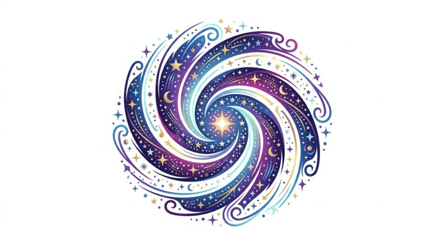 Cosmic Swirl Galaxy with Stars and Moon Elements.