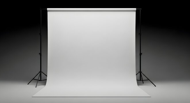 Studio photography backdrop stand with white seamless paper roll