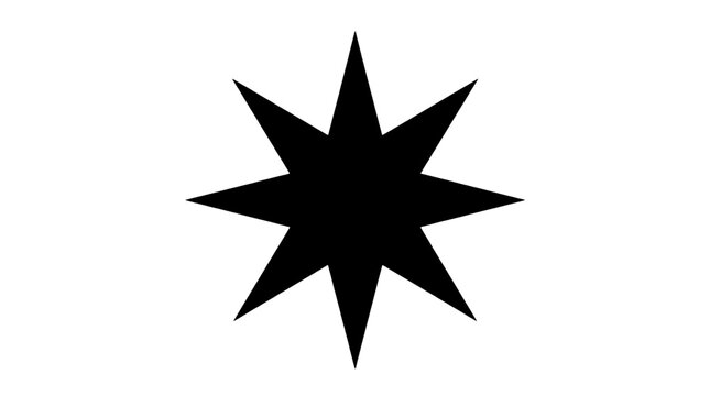 Star icon with eight pointed tips and bold black outline featuring symbol, graphic, design with vector and illustration elements for shape, geometric