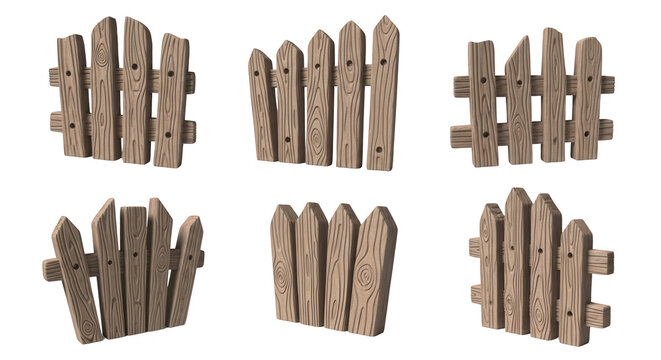 wooden fence examples in various designs isolated on a white background cartoonish landscaping possibilities and garden decor