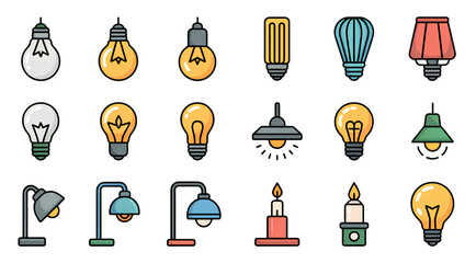 Set of colorful light bulb icons with different ideas and creativity symbols inside Vector © FARUK