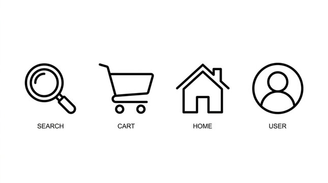 Black line icons of search tools.