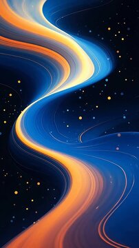 Abstract blue and orange wave pattern on starry background