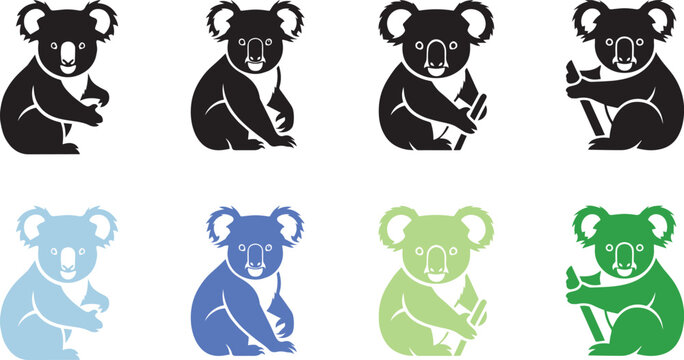 koala animal icon, solid black, white background, minimalist, sharp edges, vector style.