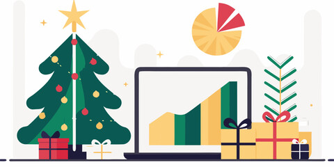 Obraz premium christmas business illustration with laptop and chart