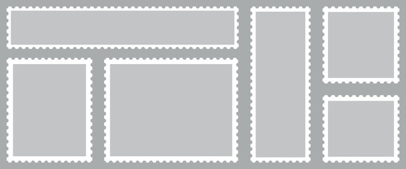 Fototapeta premium Blank Postage Stamp Frame Set – Vintage Serrated Postal Borders and Mail Template Vector Collection