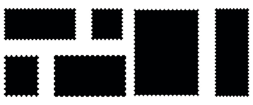 Blank Postage Stamp Frame Set &ndash; Vintage Serrated Postal Borders and Mail Template Vector Collection