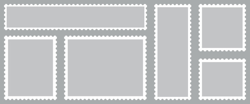 Blank Postage Stamp Frame Set &ndash; Vintage Serrated Postal Borders and Mail Template Vector Collection