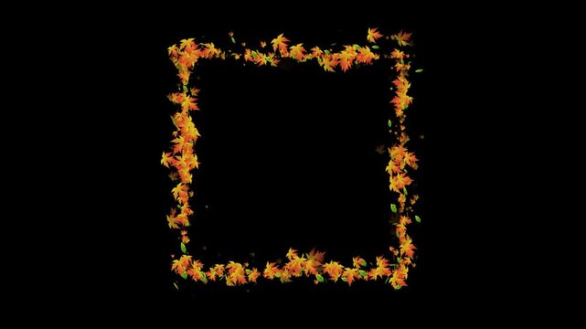 Autumn Maple Leaves rectangle Frame Animation with Falling Foliage. rectangle Border of Vibrant Red and Green Maple Leaves for Fall. Magical Autumn Leaves Particle Animation in a rectangle Frame.
