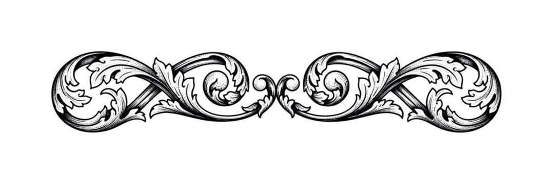 Elegant antique decorative flourish with swirling acanthus leaves and central motif