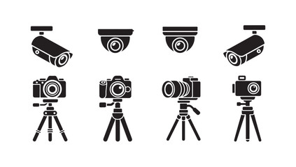 Professional photography cameras on tripods and security dome cameras for surveillance use. © MDHABIBUR