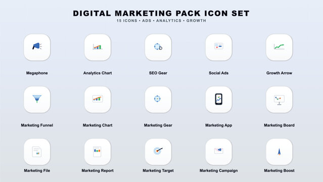 Comprehensive digital marketing icon set for business strategy and analytics Vector
