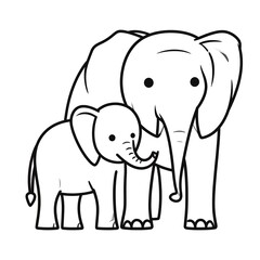 Fototapeta premium Line art illustration of a mother and baby pachyderm standing close together, both facing forward