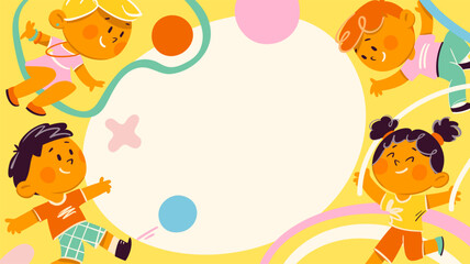 Fototapeta premium Active Children Playing Games. Diploma Frame Layout for Kids. Vector graphic design.