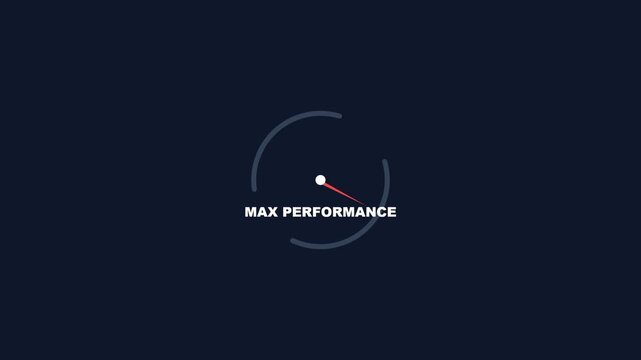 Animated Speedometer Gauge with Max Performance Text on Dark Background for Automotive Tuning and System Optimization Concepts